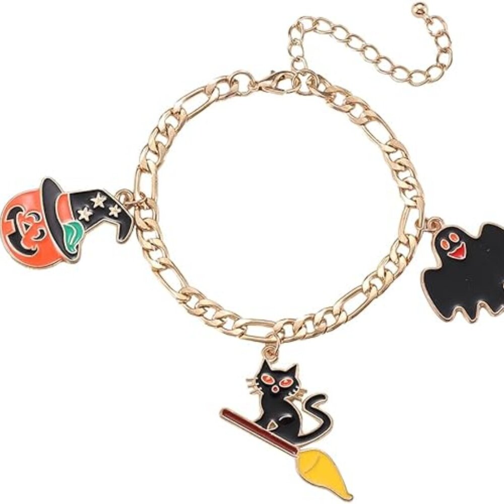 Pumpkin Cat Ghost Charm Bracelet